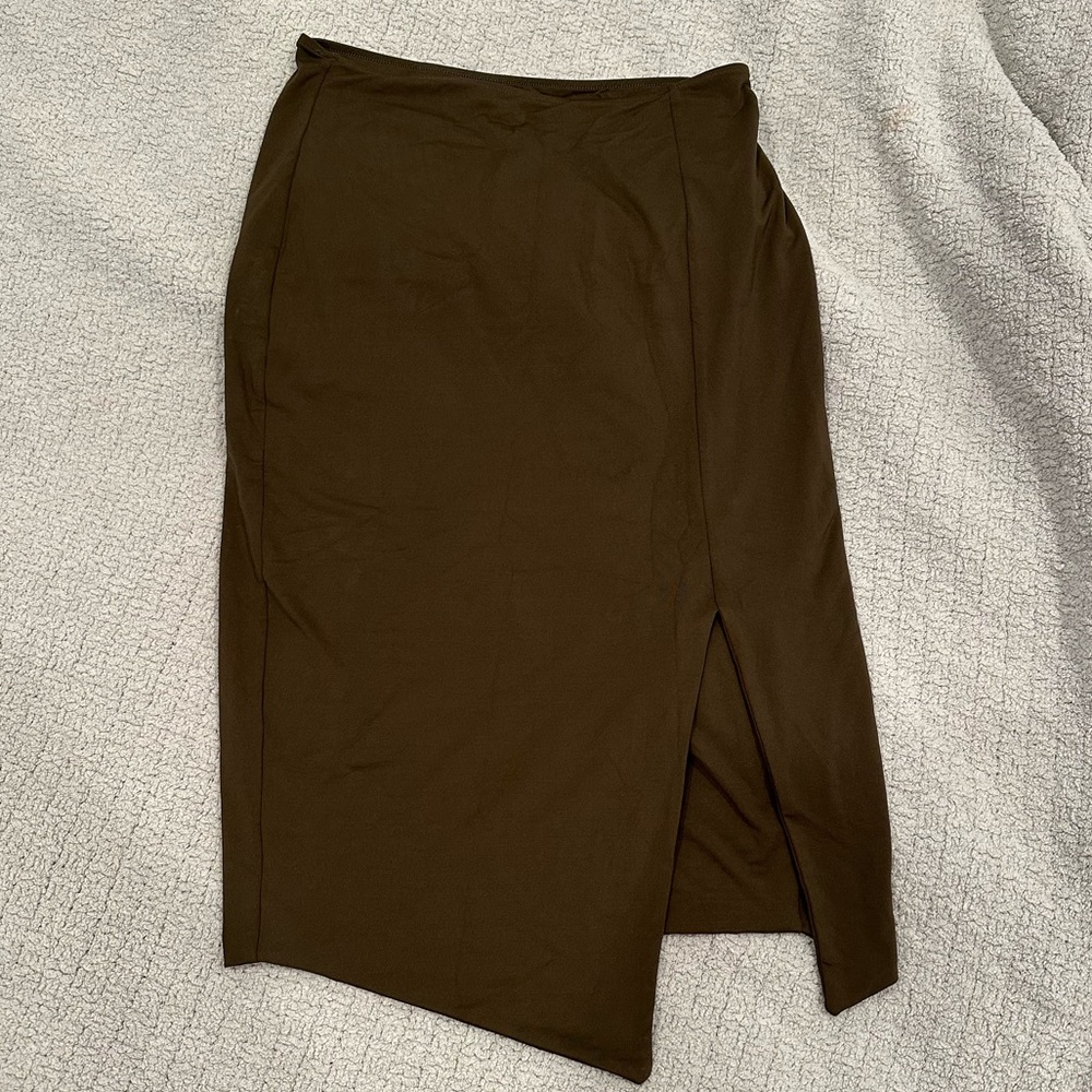 Kookai dark olive midi skirt with asymmetrical hem hardly worn